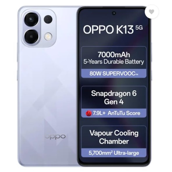 OPPO K13 5G with 7000mAh and 80W SUPERVOOC Charger in-The-Box, ICY Purple (8GB, 128GB)
