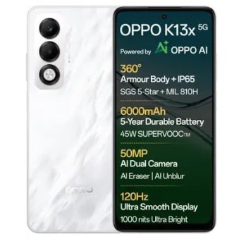 OPPO K13x 5G 6000mAh and 45W SUPERVOOC Charger & AI (Mist White, 128 GB) (6 GB RAM)