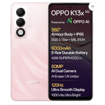 OPPO K13x 5G 6000mAh and 45W SUPERVOOC Charger & AI (Sunset Peach, 128 GB) (6 GB RAM)