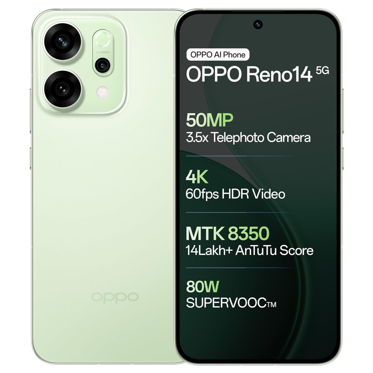 OPPO Reno14 5G (Forest Green, 8GB RAM, 256GB Storage)