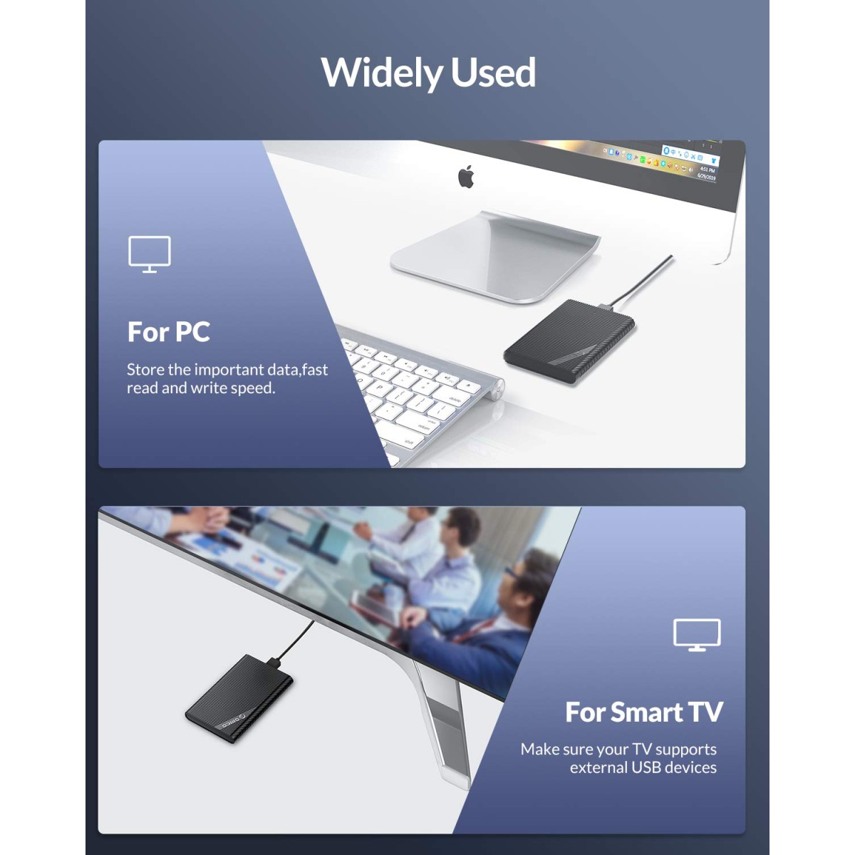 ORICO 2.5 Type C Enclosure External SATA to USB3.1 Gen1 Hard Drive Case Portable USB C Disk Adapter for 7/9.5mm HDD/SSD Tool Free Max 4TB Support UASP Compatible with PS4, Xbox, PC, TV (2521C3)