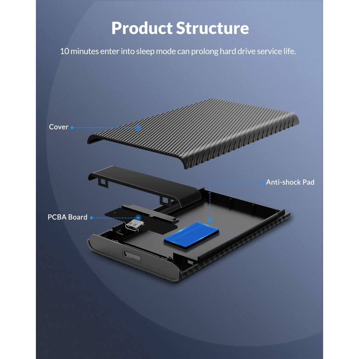 ORICO 2.5 Type C Enclosure External SATA to USB3.1 Gen1 Hard Drive Case Portable USB C Disk Adapter for 7/9.5mm HDD/SSD Tool Free Max 4TB Support UASP Compatible with PS4, Xbox, PC, TV (2521C3)