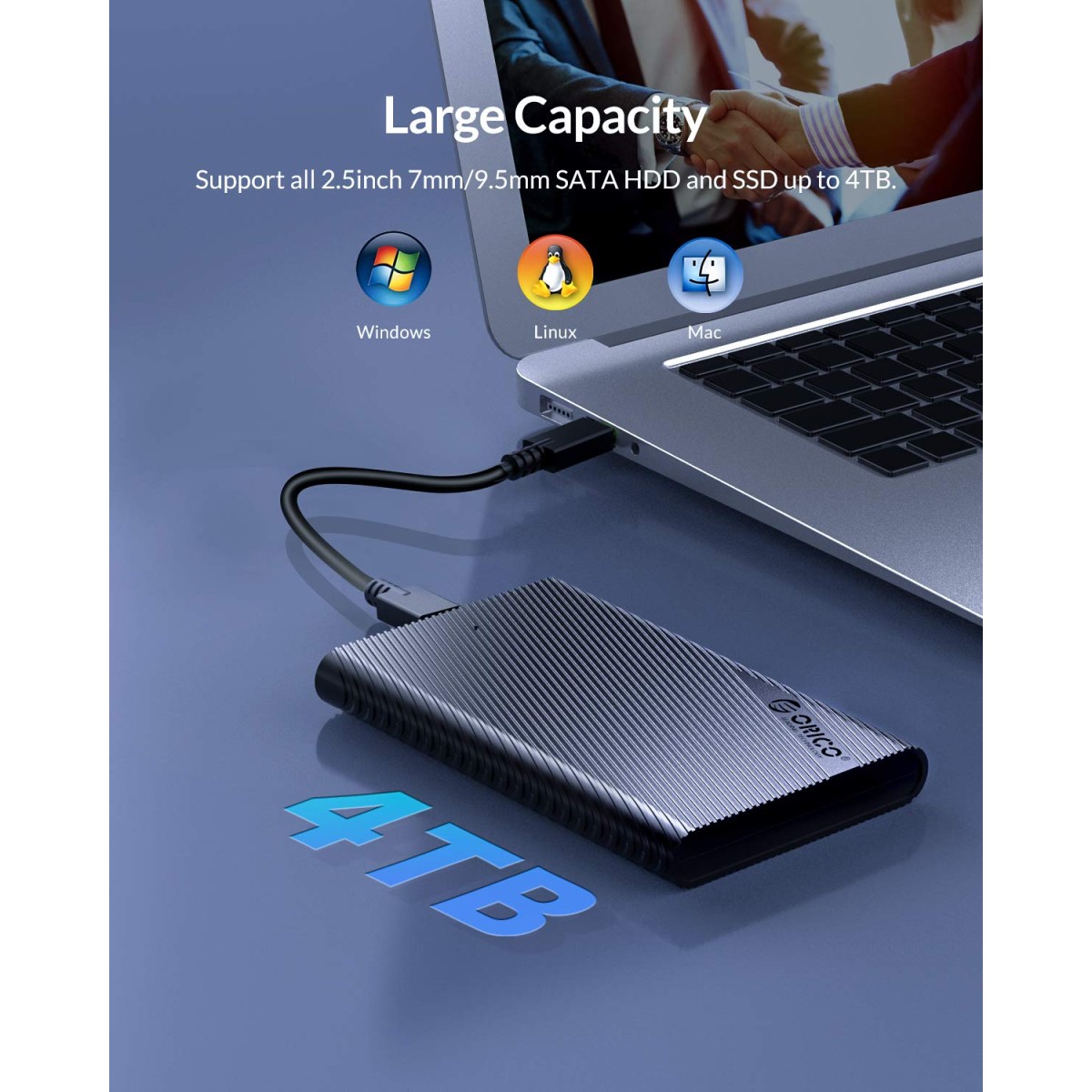 ORICO 2.5 Type C Enclosure External SATA to USB3.1 Gen1 Hard Drive Case Portable USB C Disk Adapter for 7/9.5mm HDD/SSD Tool Free Max 4TB Support UASP Compatible with PS4, Xbox, PC, TV (2521C3)