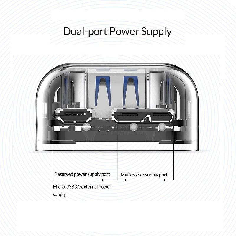 ORICO 4 Ports Hub Transparent USB 3.0 Hub Support Offline Powered and OTG Function with 30CM Cable