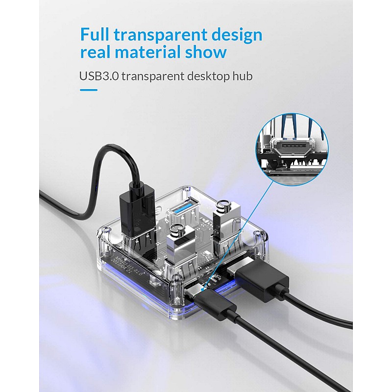 ORICO 4 Ports Hub Transparent USB 3.0 Hub Support Offline Powered and OTG Function with 30CM Cable