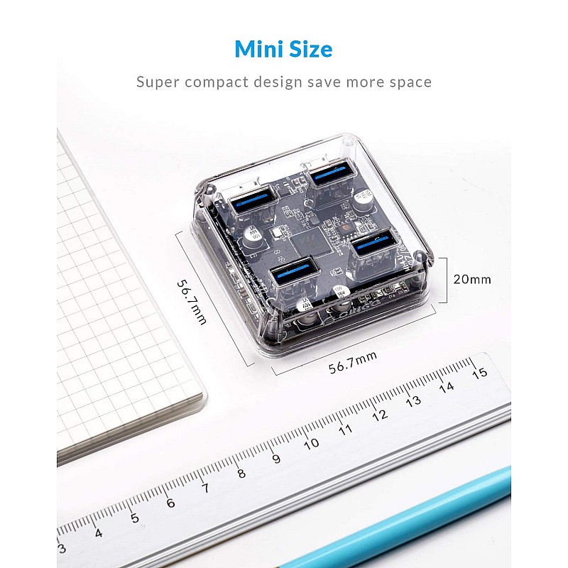 ORICO 4 Ports Hub Transparent USB 3.0 Hub Support Offline Powered and OTG Function with 30CM Cable