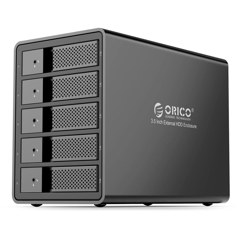 ORICO 5 Bay USB 3.0 3.5 inch External Hard Drive Enclosure Support 80TB (5 x 16TB) Aluminum Alloy HDD Enclosure with Fan / 150W / Disk Data Storage (Hard Drive Not Included)