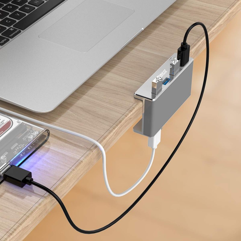 ORICO USB3.0 HUB with Extra Power Supply Port 4 Ports Clip-Type USB HUB Splitter Station for Laptop/Computer Desk-Upgraded Version ORICO USB3.0 HUB with Extra Power Supply Port 4 Ports Clip-Type USB HUB Splitter Station for Laptop/Computer Desk-Upgraded Version