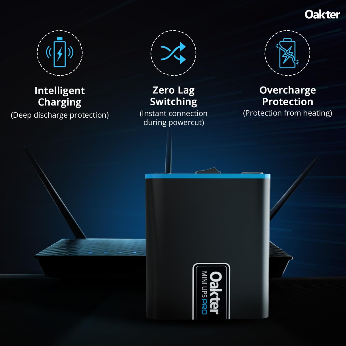 Oakter Mini UPS PRO for High Capacity WiFi Routers 12V & Upto 3A | Battery 4000 mAh | Power Backup Upto 8 Hours | Support Jio, Airtel & Other Routers | Current Surge & Deep Discharge Protection |