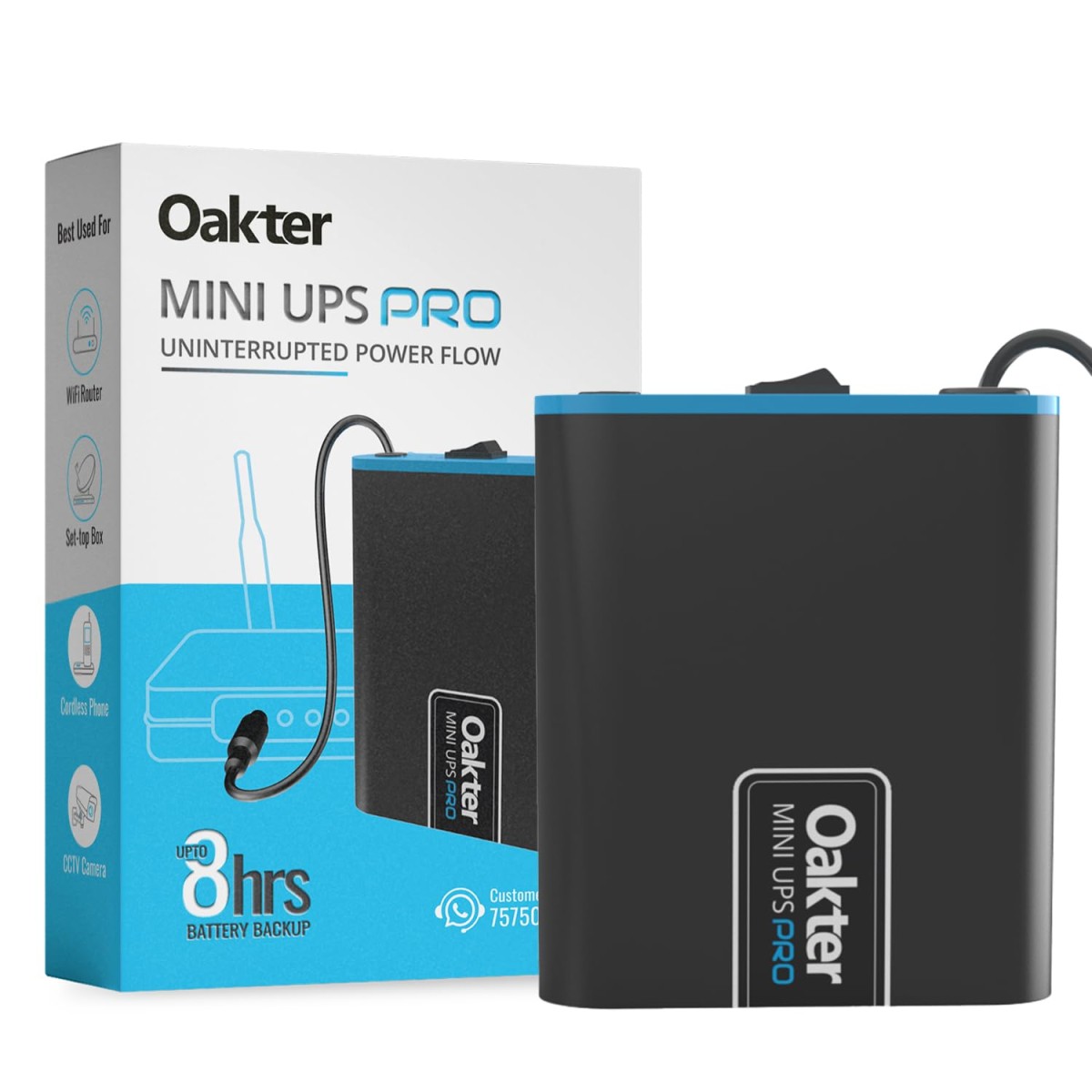 Oakter Mini UPS PRO for High Capacity WiFi Routers 12V & Upto 3A | Battery 4000 mAh | Power Backup Upto 8 Hours | Support Jio, Airtel & Other Routers | Current Surge & Deep Discharge Protection |