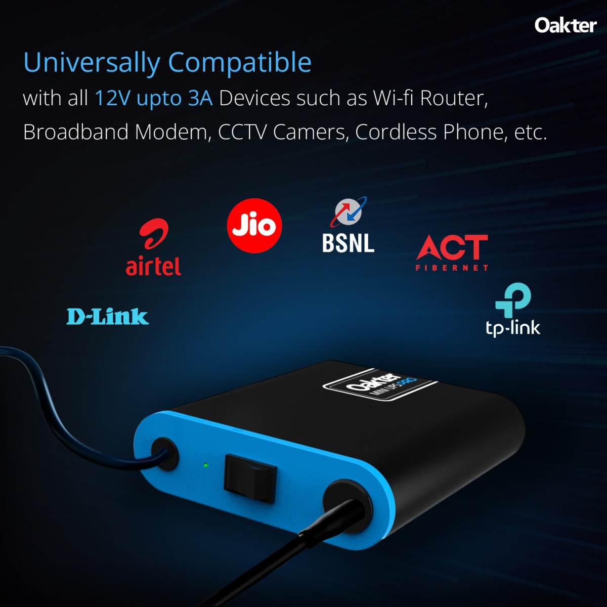 Oakter Mini UPS PRO for High Capacity WiFi Routers 12V & Upto 3A | Battery 4000 mAh | Power Backup Upto 8 Hours | Support Jio, Airtel & Other Routers | Current Surge & Deep Discharge Protection |