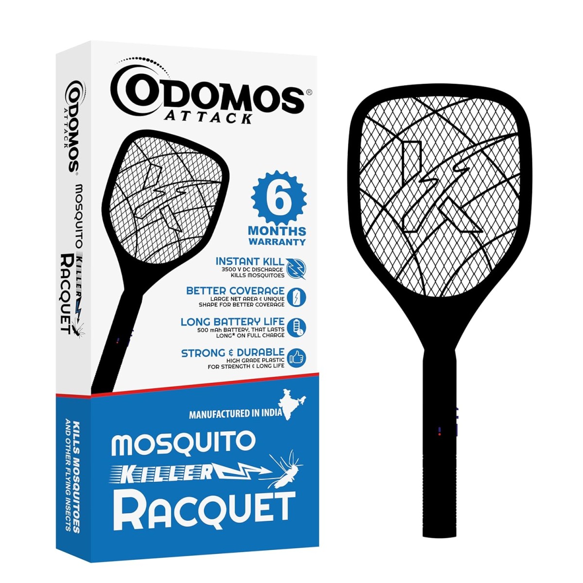 Odomos Attack Anti - Mosquito Rechargeable Racquet | 500mAH Battery | Large Net Area for Better Coverage | Long Lasting Internal Battery with Plug in Socket | 6 Months Warranty (Black) Odomos Attack Anti - Mosquito Rechargeable Racquet | 500mAH Battery | Large Net Area for Better Coverage | Long Lasting Internal Battery with Plug in Socket | 6 Months Warranty (Black)