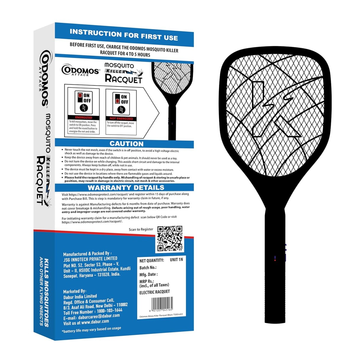 Odomos Attack Anti - Mosquito Rechargeable Racquet | 500mAH Battery | Large Net Area for Better Coverage | Long Lasting Internal Battery with Plug in Socket | 6 Months Warranty (Black) Odomos Attack Anti - Mosquito Rechargeable Racquet | 500mAH Battery | Large Net Area for Better Coverage | Long Lasting Internal Battery with Plug in Socket | 6 Months Warranty (Black)
