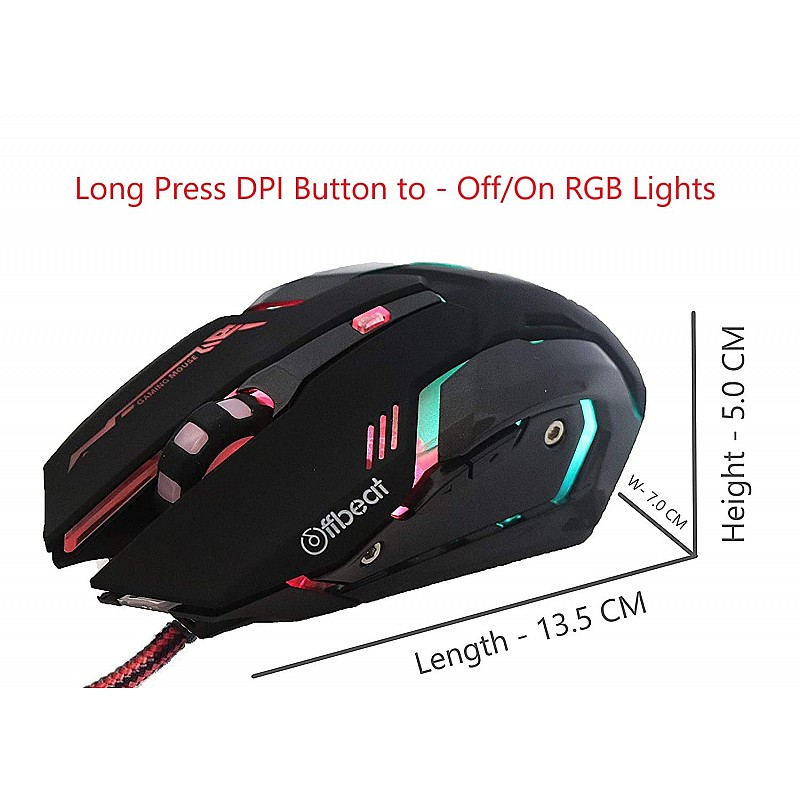 Offbeat RIPJAW Wired Gaming Mouse, Silent Click Buttons Mouse