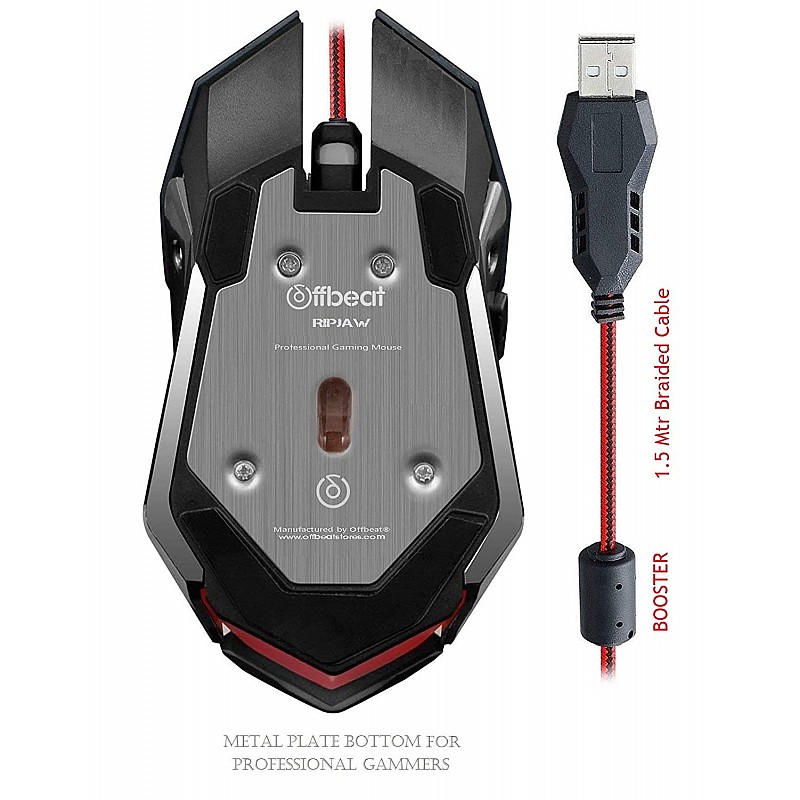 Offbeat RIPJAW Wired Gaming Mouse, Silent Click Buttons Mouse