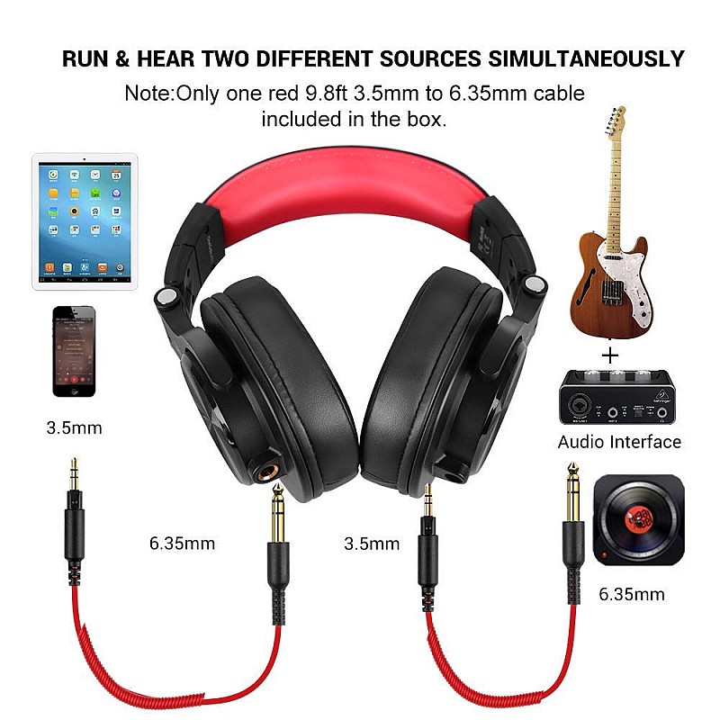 OneOdio A71 Over Ear Headphones with 90° Rotatable Housing, DJ Headphones (RED)