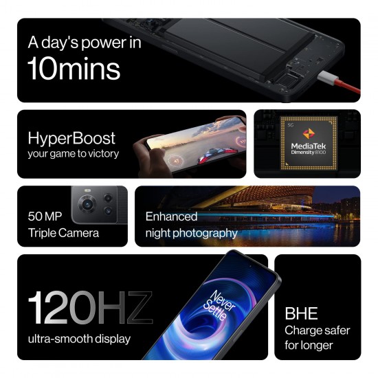 OnePlus 10R 5G Sierra Black 8GB RAM 128GB Storage 80W SuperVOOC