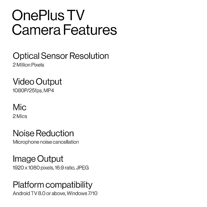 OnePlus Full HD Resolution TV Camera (only Compatible with OnePlus Q and U Series TVs)