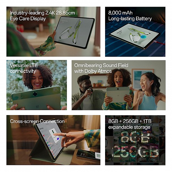 OnePlus Pad Go 28.85cm (11.35 inch) 2.4K 7:5 Ratio ReadFit Eye Care LCD Display, Dolby Atmos Quad Speakers,Wi-Fi Only, 8GB RAM 128 GB ROM Expandable Up-to 1TB, Twin Mint Colour