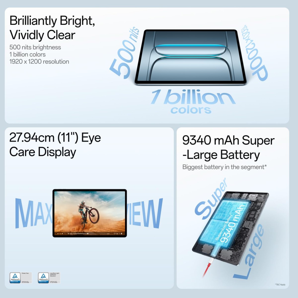 OnePlus Pad Lite with Biggest Battery in Segment 9340 mAh, 11"(27.94 cm) Display with 500 nits Brightness & 11 Hrs of Video Playback, 8GB RAM 128GB Storage, WiFi + 4G Aero Blue OnePlus Pad Lite with Biggest Battery in Segment 9340 mAh, 11"(27.94 cm) Display with 500 nits Brightness & 11 Hrs of Video Playback, 8GB RAM 128GB Storage, WiFi + 4G Aero Blue