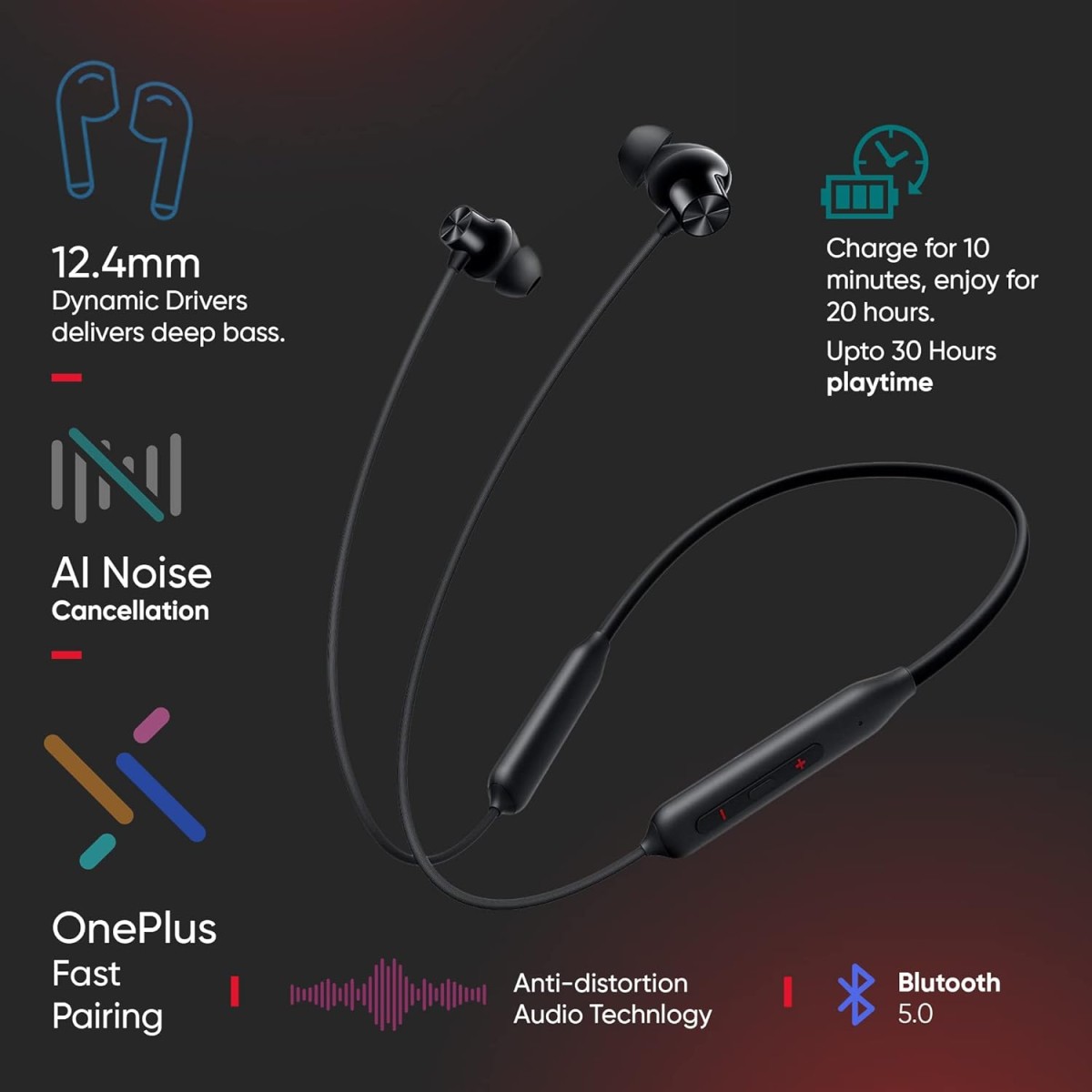 Oneplus Bullets Z2 Bluetooth Wireless in Ear Earphones (Magico Black)