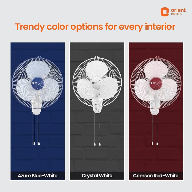 Orient Electric 400 MM Wall-44 Wall Fan | Wall Mount Fan for Home & Kitchen | Powerful Motor with High Air Delivery | Smooth Oscilation, 3-Speed Control | 2 Years Warranty by Orient | Azure Blue