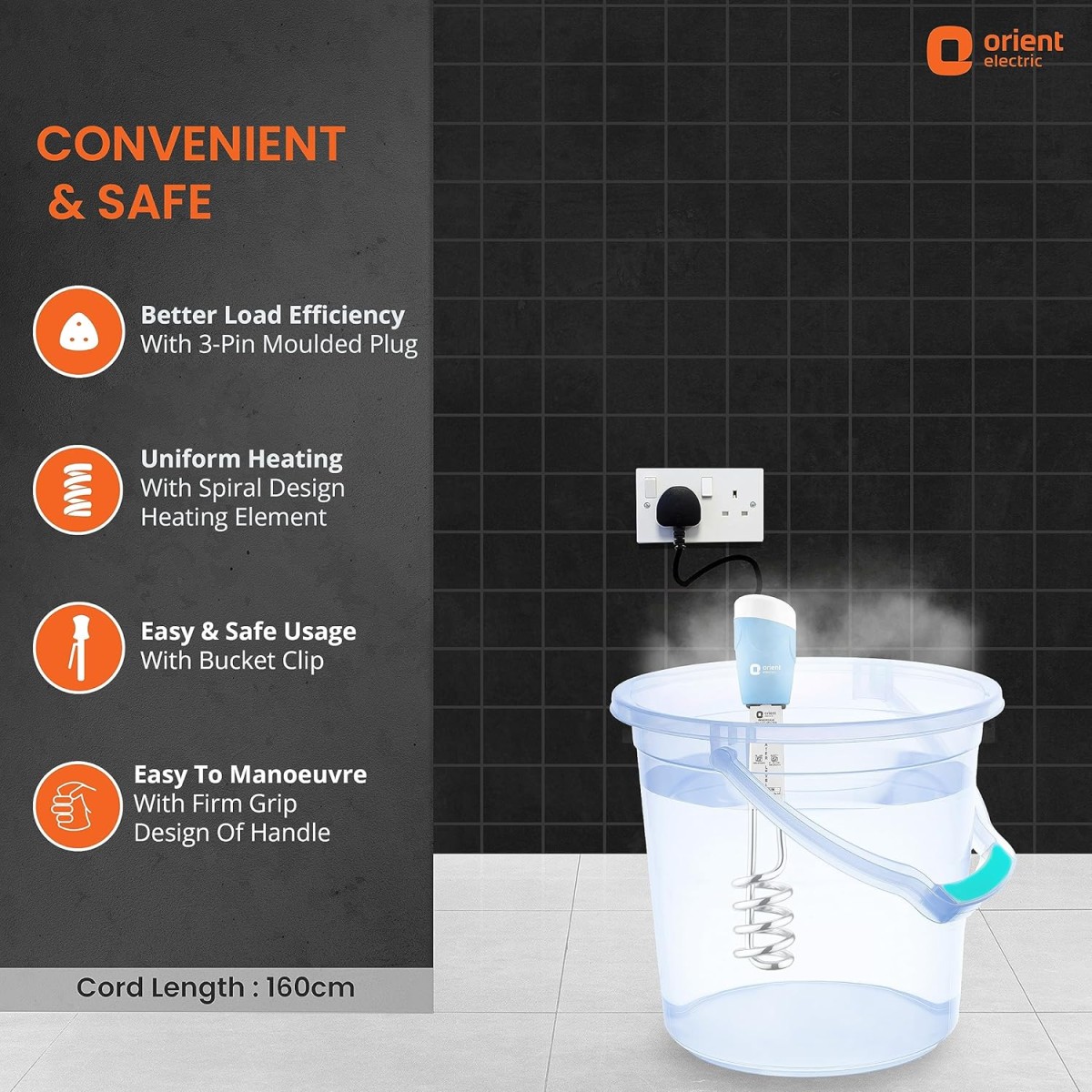 Orient Electric Arc Plus 1.5kw |Immersion water heater|100% shock proof body|Heavy copper element|With Bucket clip| ISI certified | 2 years replacement warranty Orient Electric Arc Plus 1.5kw |Immersion water heater|100% shock proof body|Heavy copper element|With Bucket clip| ISI certified | 2 years replacement warranty