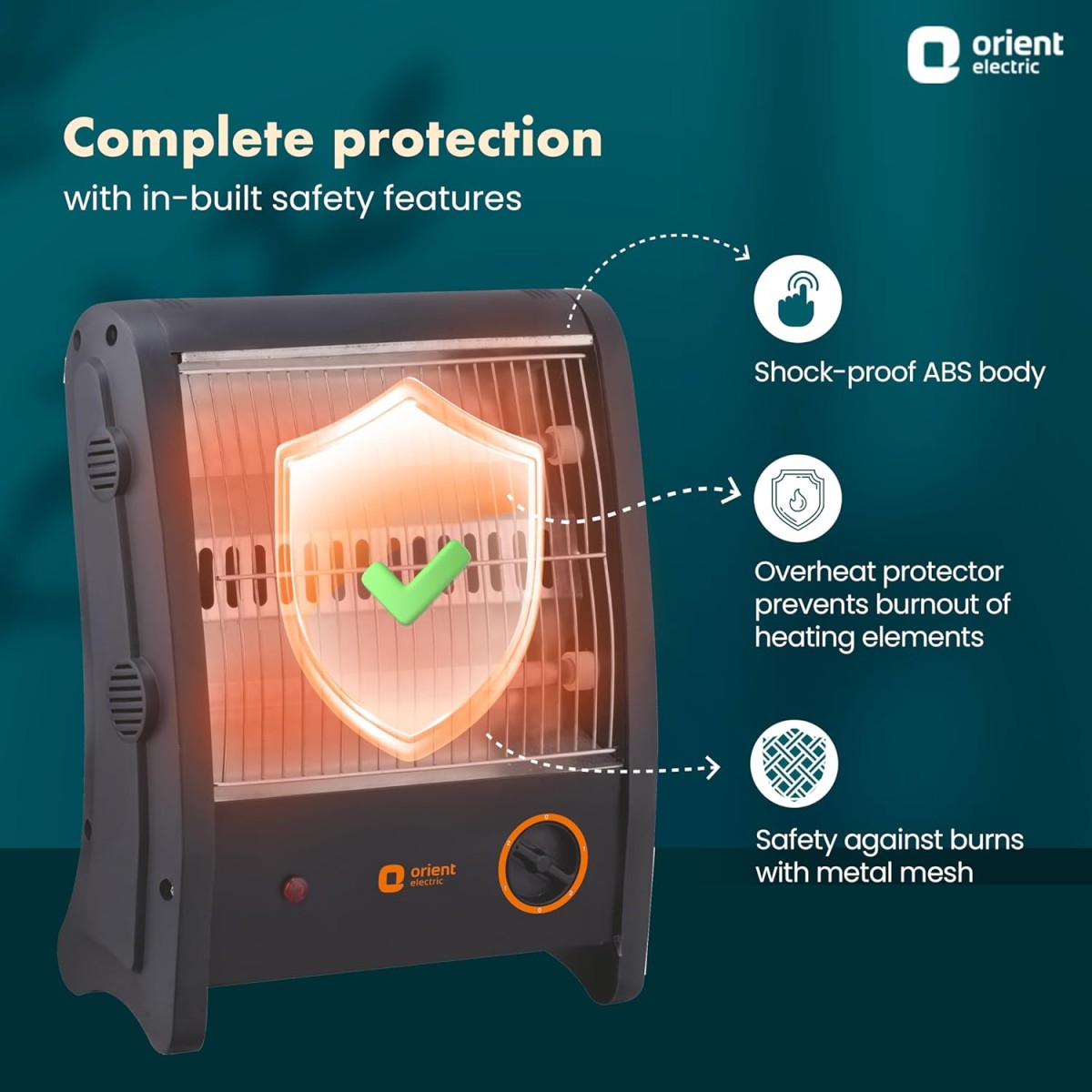Orient Electric Quartz Room Heater | 800 W Low Power Consumption | Tip-over Protection | 2 Heating Rods for Quick Heating | Cool Touch Body | 1 Year Warranty, Black