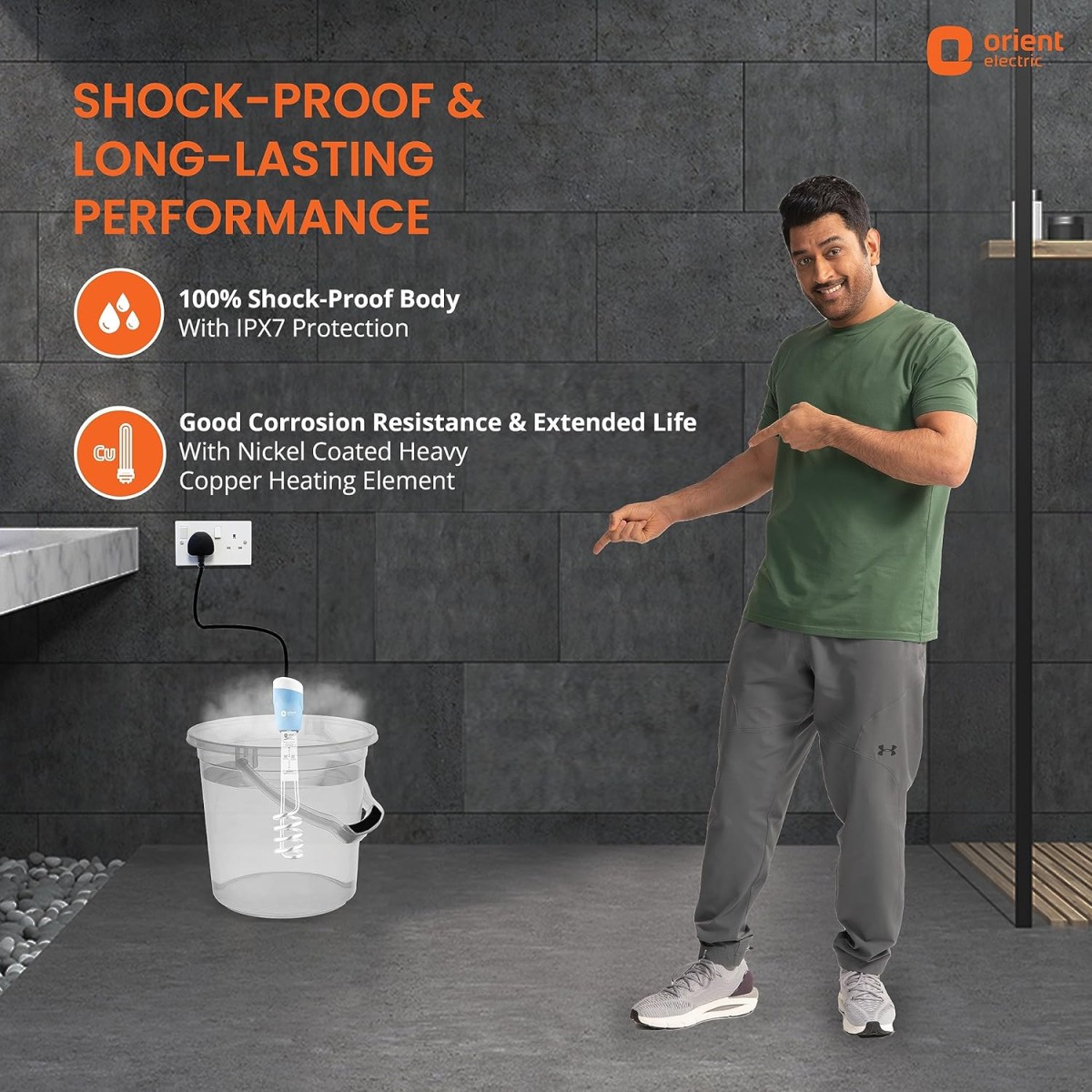 Orient electric Arc Plus 1kw |Immersion heater|power|100% shock proof body|Heavy copper element|With Bucket clip| ISI certified | 2 years replacement warranty