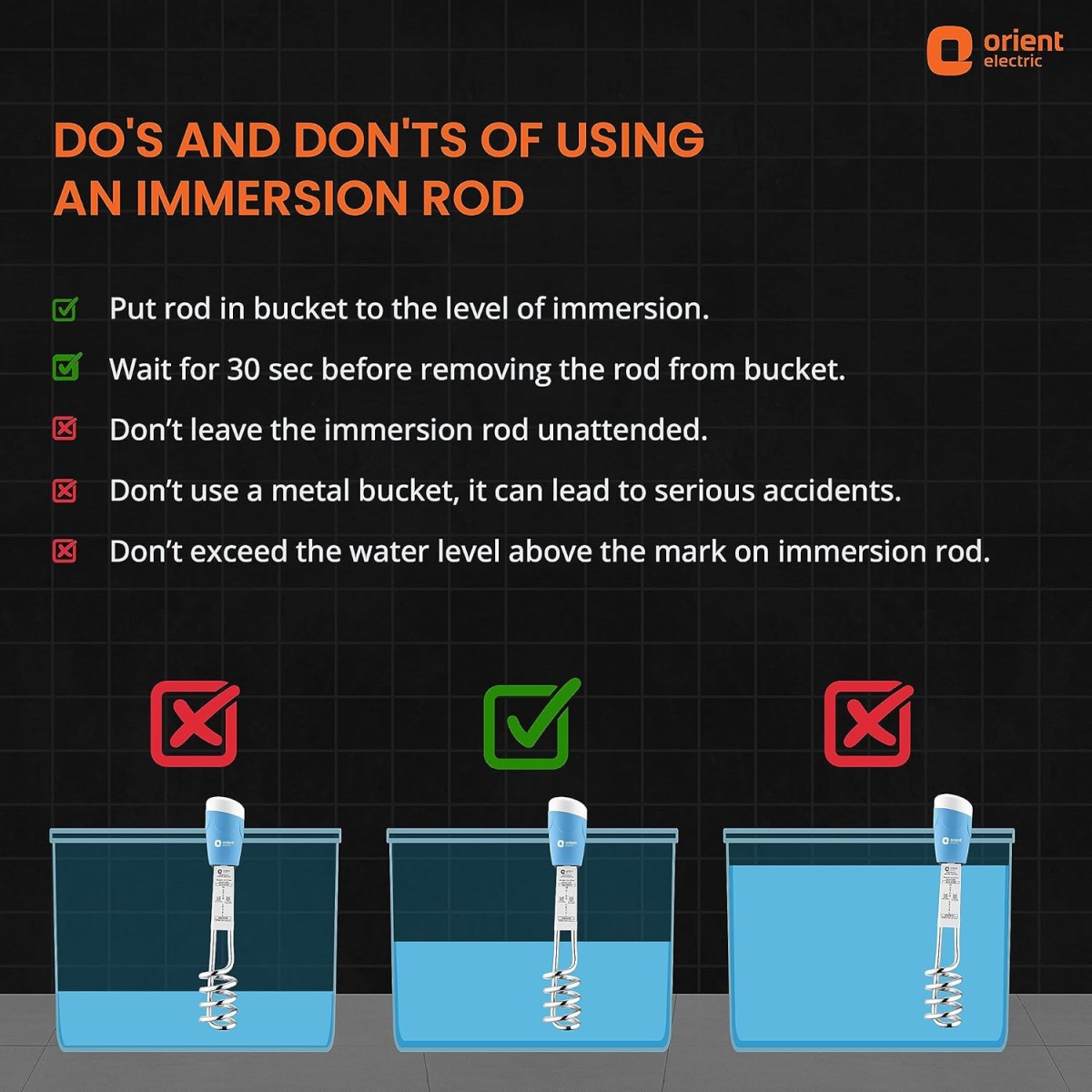 Orient electric Arc Plus 1kw |Immersion heater|power|100% shock proof body|Heavy copper element|With Bucket clip| ISI certified | 2 years replacement warranty