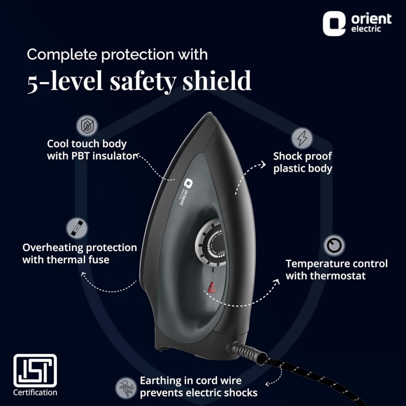 Orient electric Gusto heavy weight Iron for clothes | 1100 Power | Cool touch plastic body | With Wielburger Non-stick coating| 2 Years replacement warranty Orient electric Gusto heavy weight Iron for clothes | 1100 Power | Cool touch plastic body | With Wielburger Non-stick coating| 2 Years replacement warranty