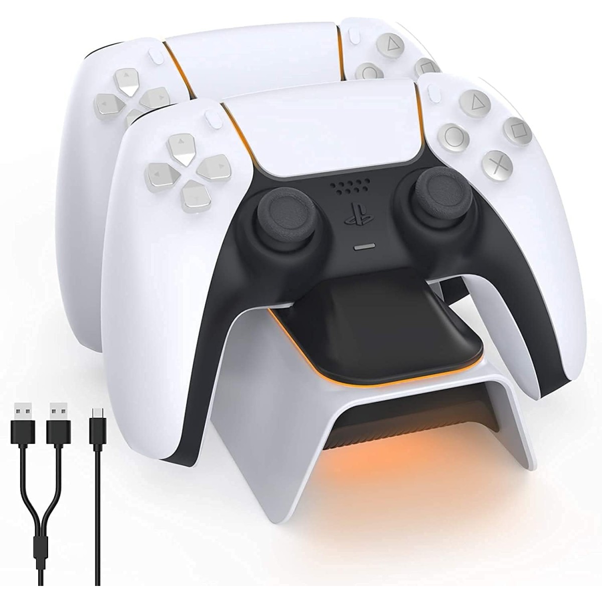 P S 5 Multifunctional Controller Charging Station with LED, Multifunctional Cooling Base, Dual Charger Docking Station for P S 5 with Headset Holder (White, P S 5) TP5-0521B