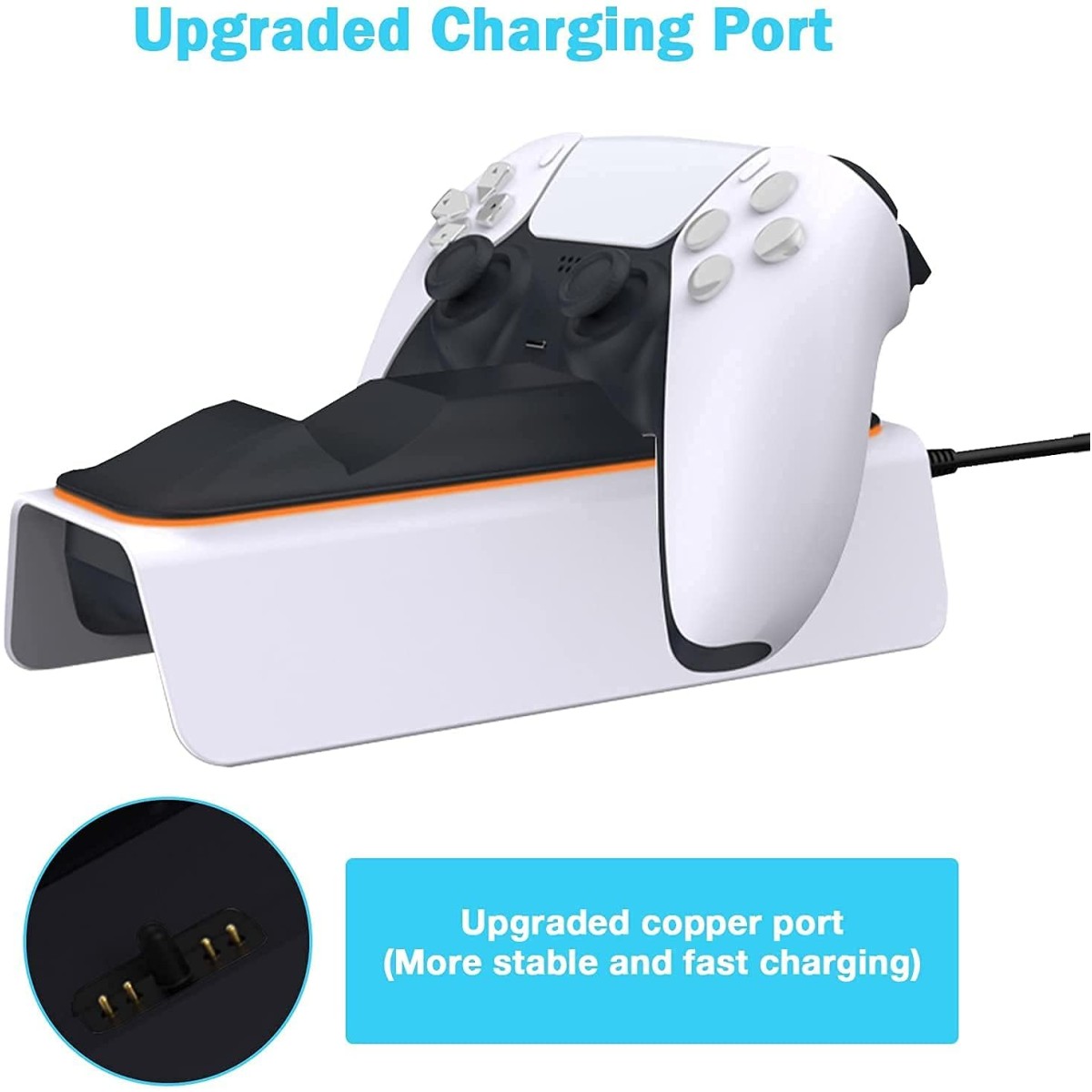P S 5 Multifunctional Controller Charging Station with LED, Multifunctional Cooling Base, Dual Charger Docking Station for P S 5 with Headset Holder (White, P S 5) TP5-0521B