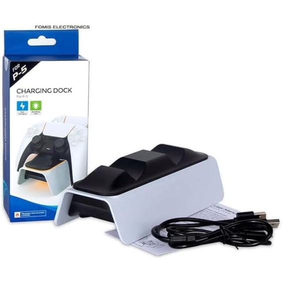 P S 5 Multifunctional Controller Charging Station with LED, Multifunctional Cooling Base, Dual Charger Docking Station for P S 5 with Headset Holder (White, P S 5) TP5-0521B