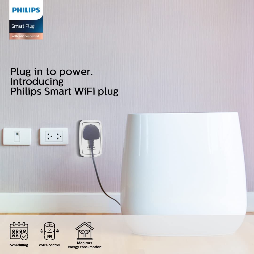 PHILIPS 6-16A Smart WiFi Plug | Wiz Connected Voice Controlled, Amazon Alexa & Google Assistant Compatible Smart Plug with Energy Consumption Monitoring, Pack of 1 PHILIPS 6-16A Smart WiFi Plug | Wiz Connected Voice Controlled, Amazon Alexa & Google Assistant Compatible Smart Plug with Energy Consumption Monitoring, Pack of 1
