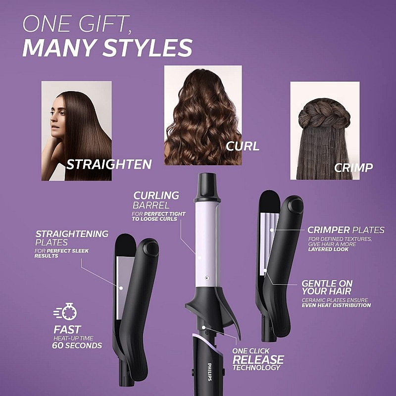 PHILIPS BHH816/00 Crimp, Straighten or Curl with the single tool, quickly and without fear of heat damage, Black Multi Styling Kit