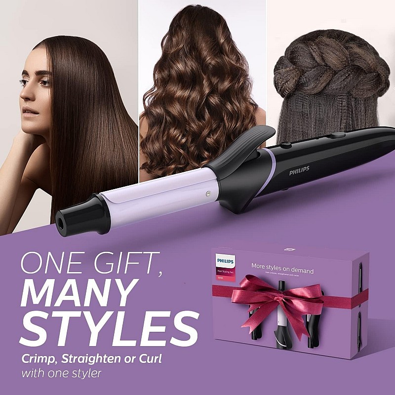 PHILIPS BHH816/00 Crimp, Straighten or Curl with the single tool, quickly and without fear of heat damage, Black Multi Styling Kit