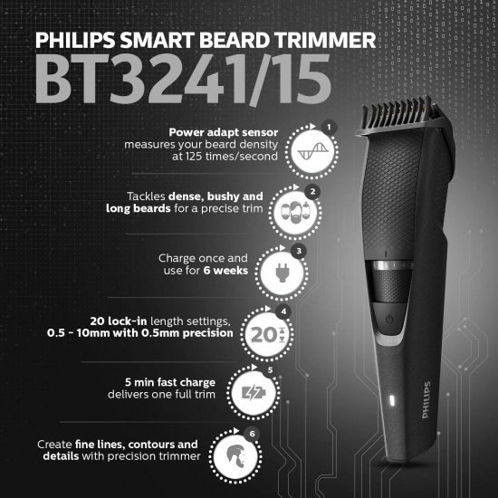 Philips bt3241/15 trimmer 90 min runtime 20 length settings black