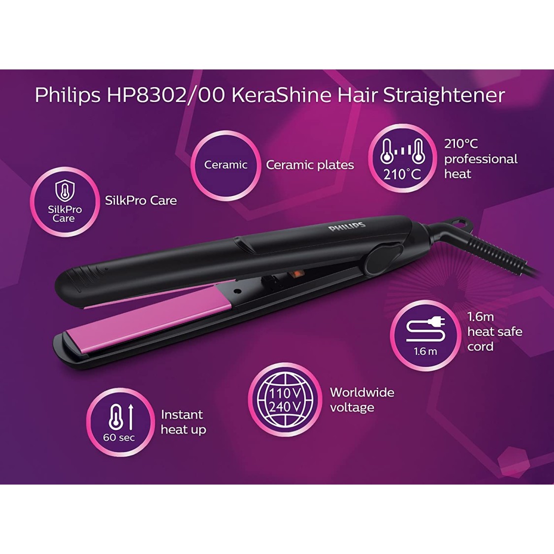Philips hp8302/06 hair straightener black