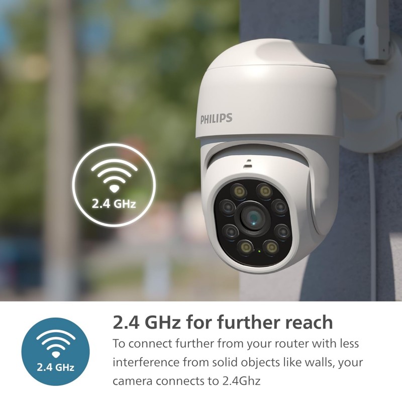 PHILIPS Outdoor Weatherproof WiFi CCTV Camera for Home | Pan Tilt Zoom, Color Night Vision, 2-Way Talk, AES-128bit Encryption| HSP3800