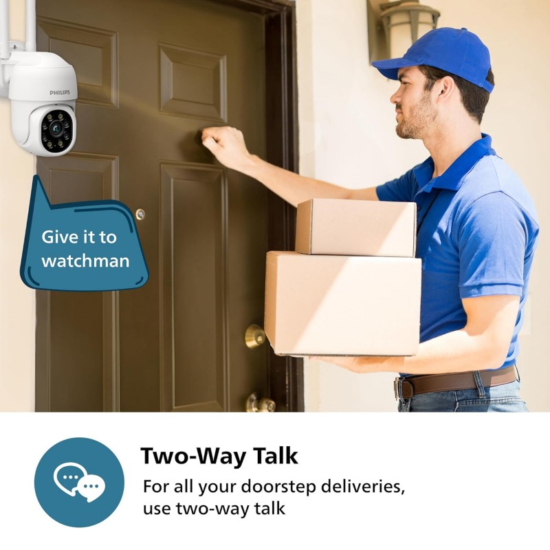 PHILIPS Outdoor Weatherproof WiFi CCTV Camera for Home | Pan Tilt Zoom, Color Night Vision, 2-Way Talk, AES-128bit Encryption| HSP3800