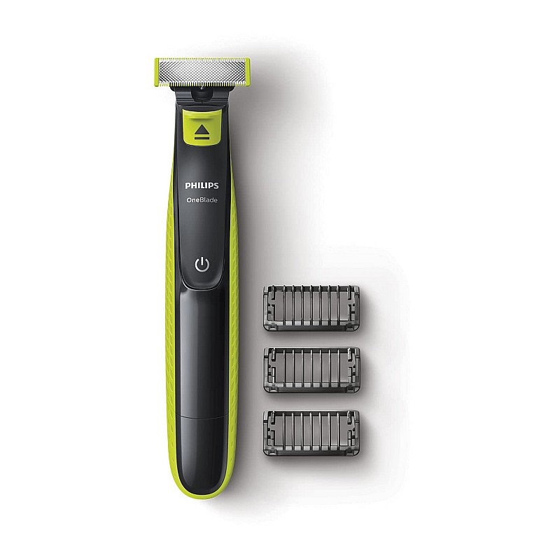 Philips qp2525/10 cordless oneblade hybrid trimmer and shaver with 3 trimming combs lime green