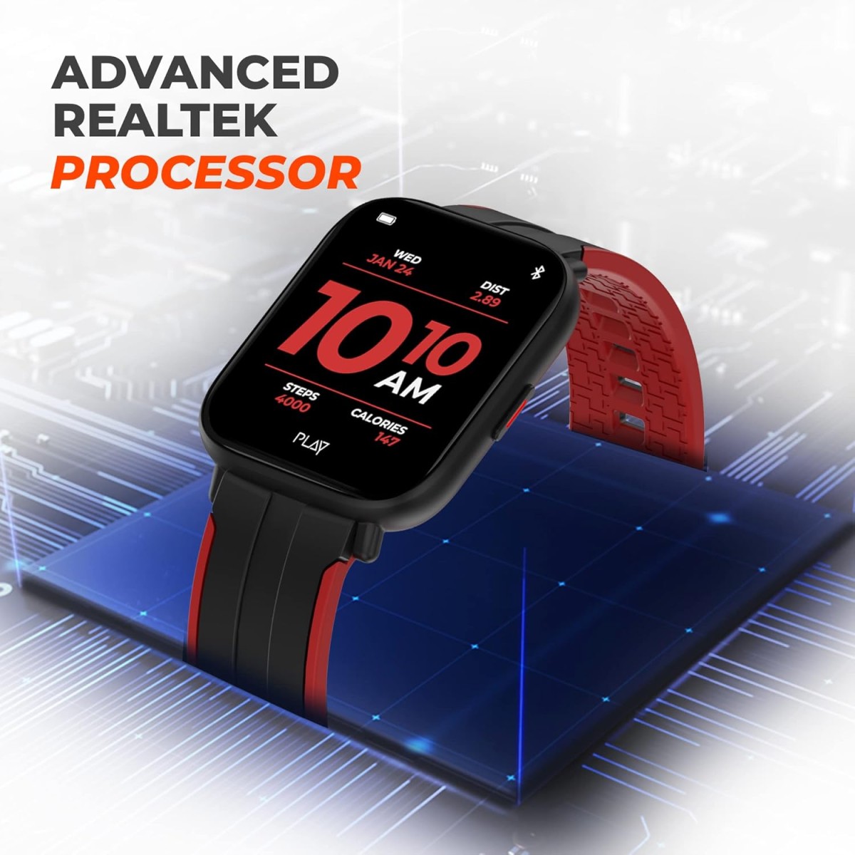 PLAYFIT XLPRO_Black+Red, IPS Display, IP67 Dust, Sweat & Water resistant, Full Metal Dial Design,(unbox)