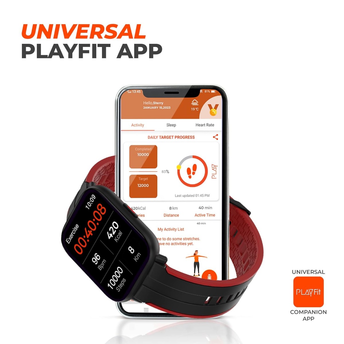 PLAYFIT XLPRO_Black+Red, IPS Display, IP67 Dust, Sweat & Water resistant, Full Metal Dial Design,(unbox)