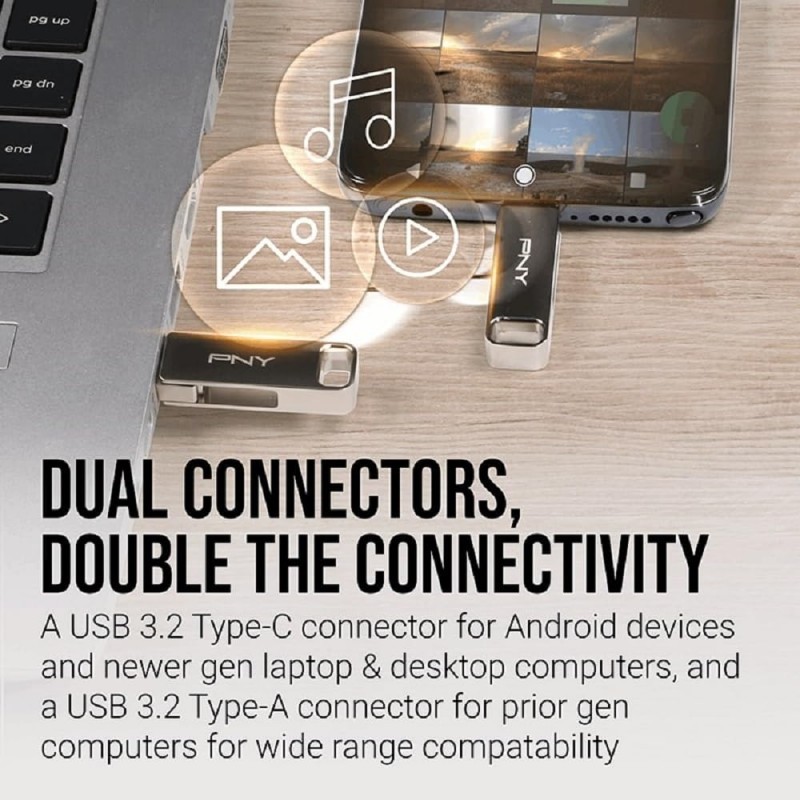 PNY USB 3.2 Flash Drive/Pen Drive 64GB Dual OTG Type-C Type-A - Duo Link PNY USB 3.2 Flash Drive/Pen Drive 64GB Dual OTG Type-C Type-A - Duo Link