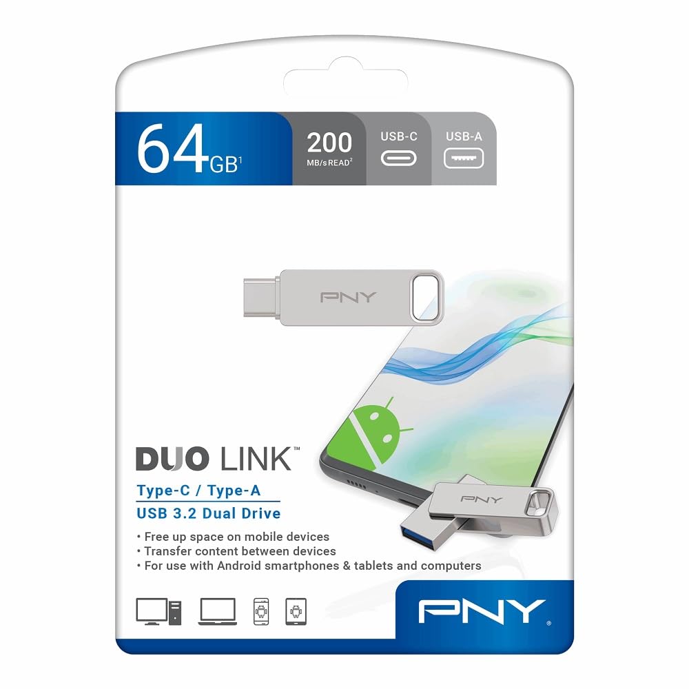 PNY USB 3.2 Flash Drive/Pen Drive 64GB Dual OTG Type-C Type-A - Duo Link