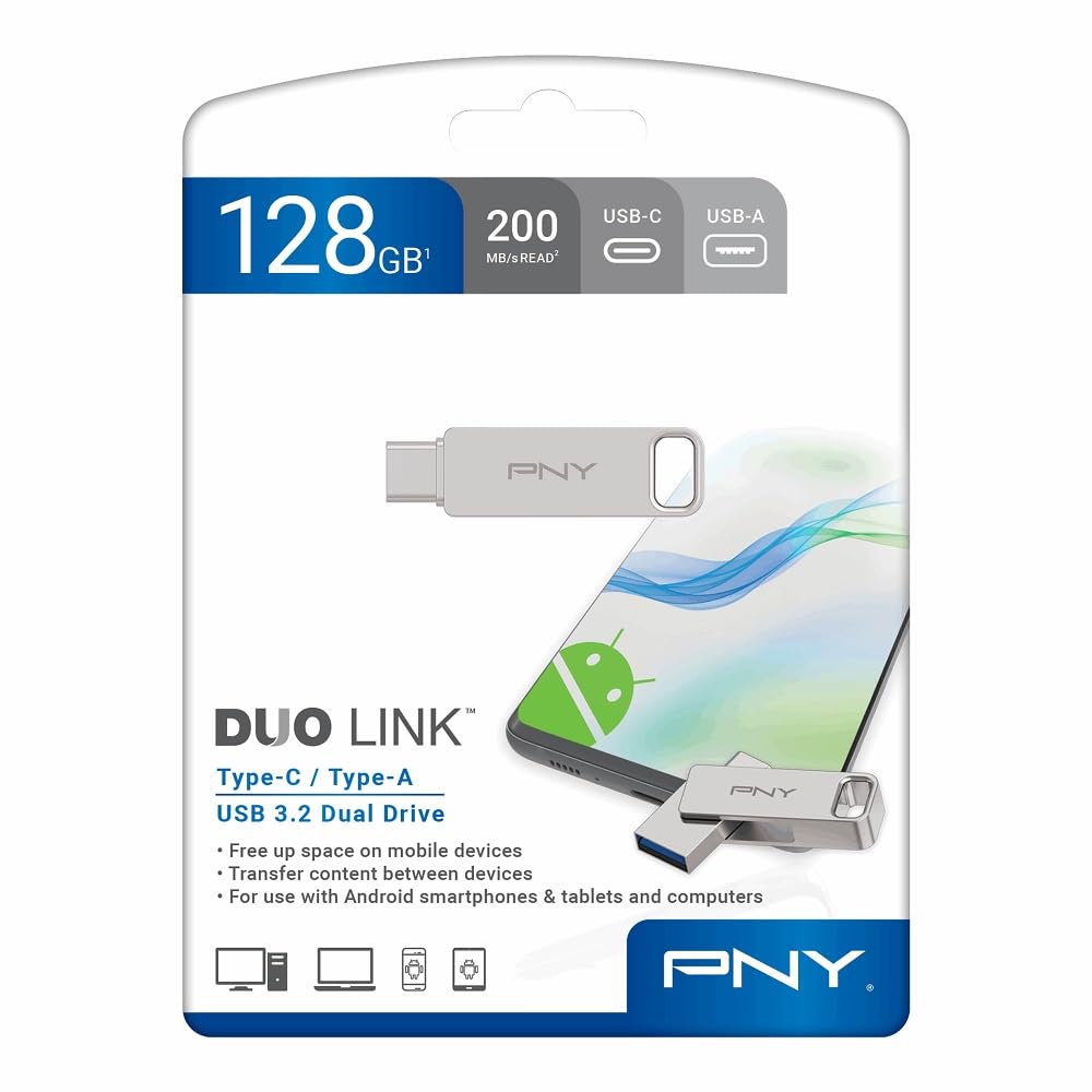 PNY USB 3.2 Flash Drive/Pen Drive 64GB Dual OTG Type-C Type-A - Duo Link