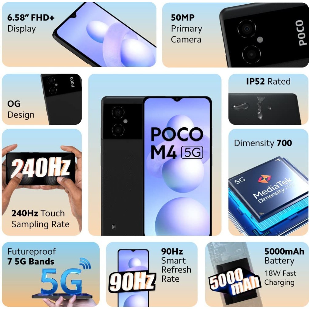 POCO M4 5G (Cool Blue, 4GB RAM 64GB RAM) refurbished