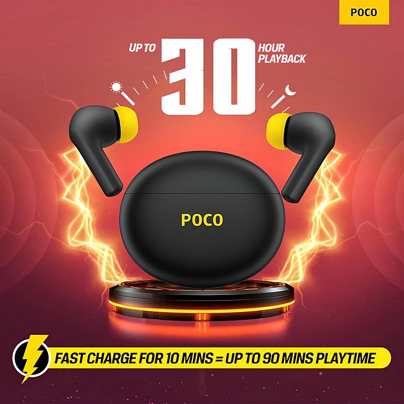 POCO Pods with 30 Hour Playback, 12mm Drivers, 60ms Latency, Fast Charging & ENC Bluetooth Headset (Midnight Groove, True Wireless)