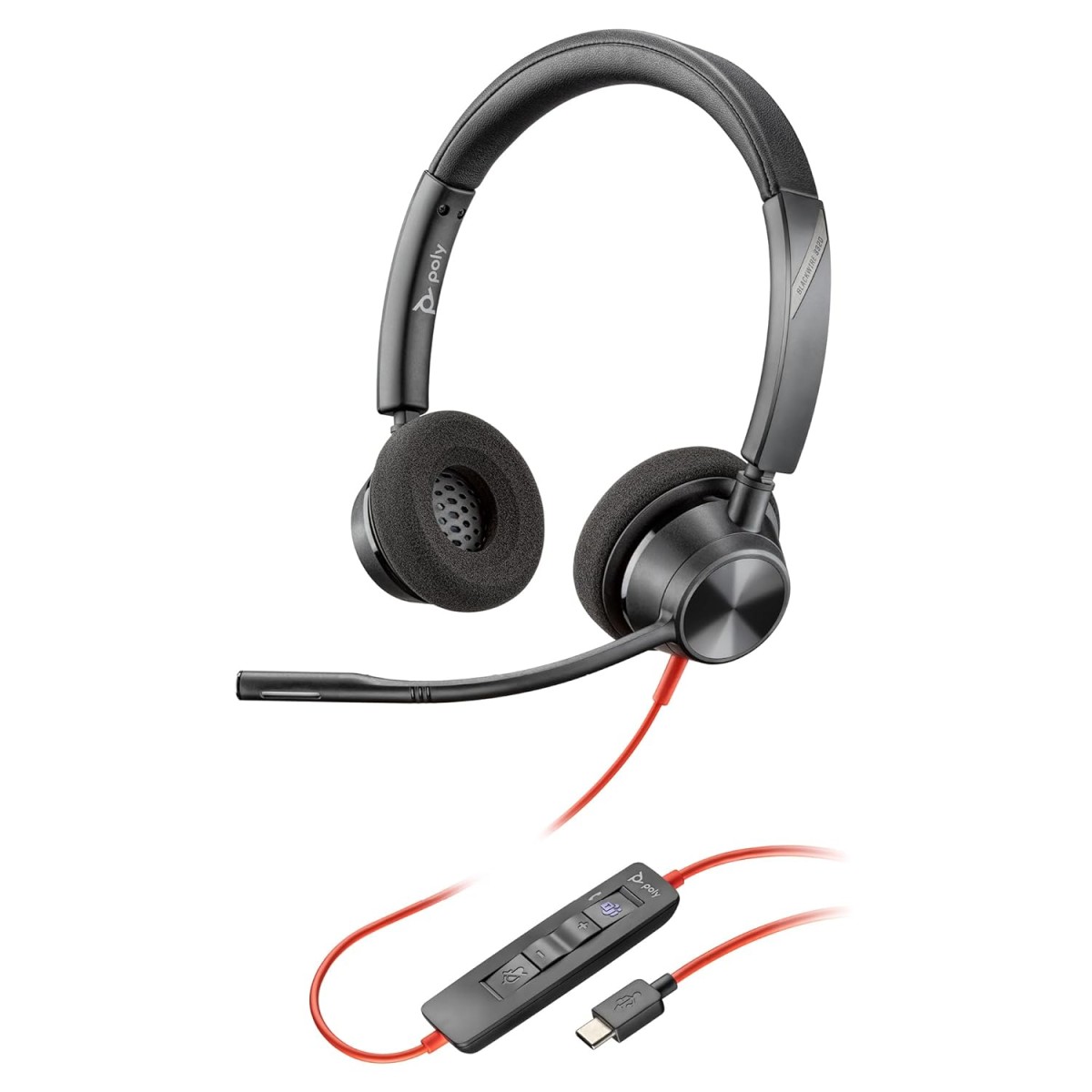 POLY (Plantronics Blackwire 3320 Stereo Headset, On Ear W/Noise-Canceling Mic, 130G, Connect to Mobile/Tablet Via USB-C/A, 180-Degree Pivoting Speakers, Dynamic EQ, Hi-Fi Stereo, Black, 8G0Y9AA